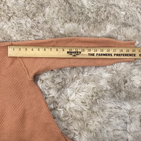 Aerie Cozy Up Waffle Knit Hooded Sweater Small Peach Thermal Oversized V Neck - Picture 9 of 10